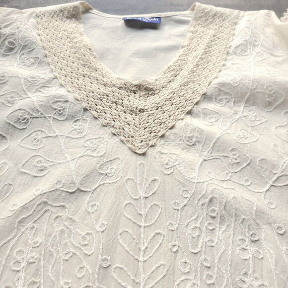 Royal Moda Tunic L 40 Embroidered Floral 3/4 Sleeve Boho Western Peasant Cream - Picture 3 of 10